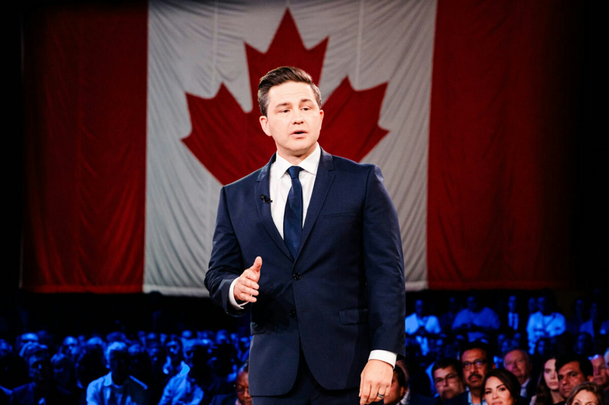 Pierre Poilievre, leader of Canada's Conservative Party, speaks during the Conservative Convention in Quebec City, Quebec, Canada, on Friday, Sept. 8, 2023. Polling firm Abacus Data recently showed Pierre Poilievre's Conservatives 10 points ahead of the Liberals.