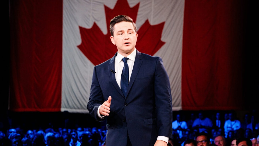 Pierre Poilievre, leader of Canada's Conservative Party, speaks during the Conservative Convention in Quebec City, Quebec, Canada, on Friday, Sept. 8, 2023. Polling firm Abacus Data recently showed Pierre Poilievre's Conservatives 10 points ahead of the Liberals.