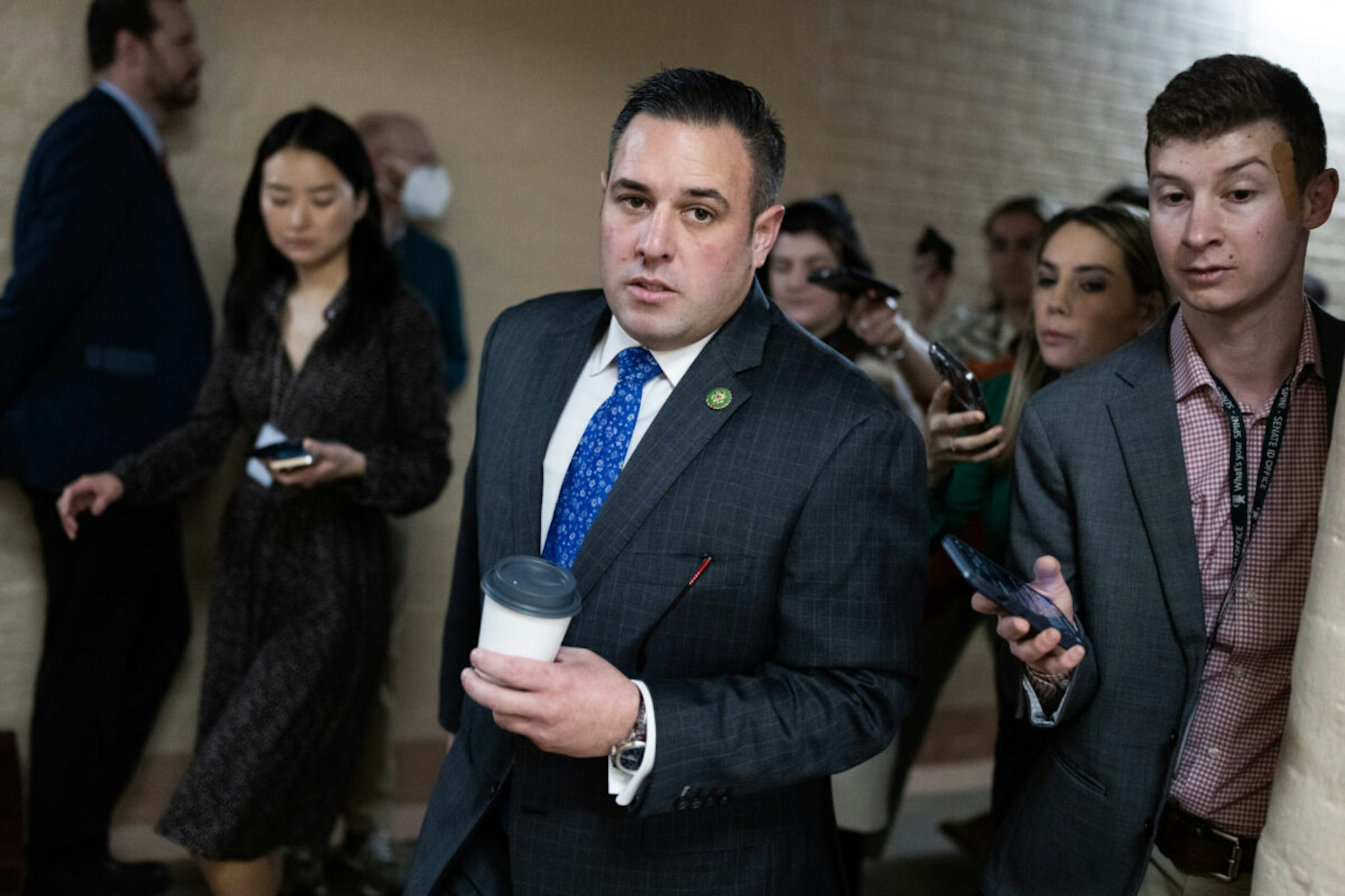 Rep. Anthony D'Esposito, R-N.Y., talks with reporters after a meeting of the House Republican Conference in the U.S. Capitol on Wednesday, January 10, 2024.