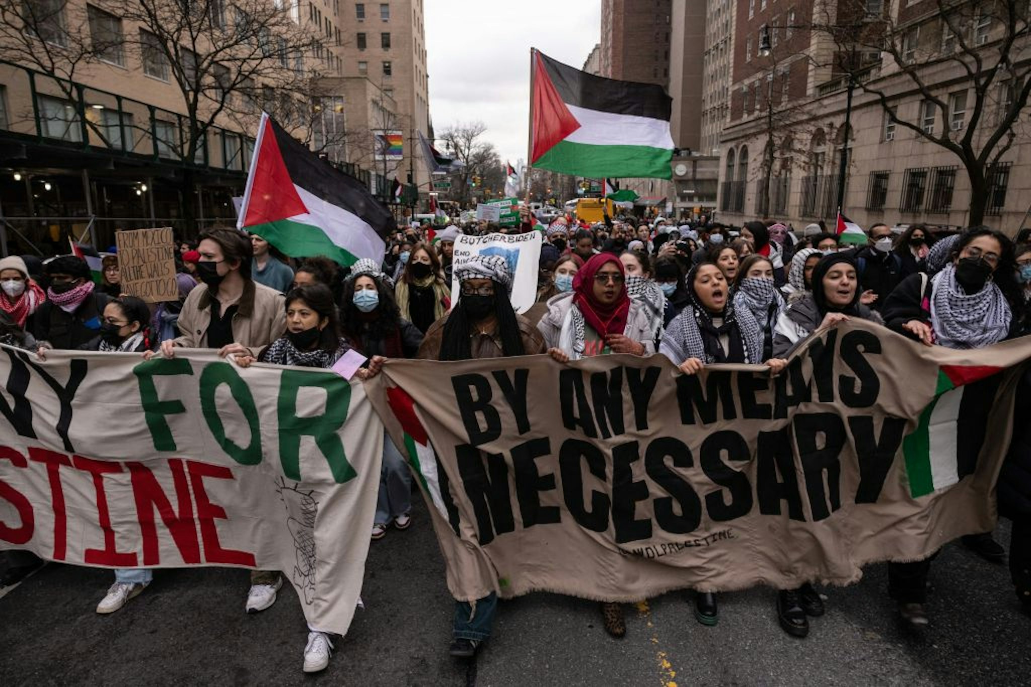 Pro-Palestinian protesters participate in an "All out for Palestine" rally at Columbia University in New York on February 2, 2024. (Photo by Yuki IWAMURA / AFP) (Photo by YUKI IWAMURA/AFP via Getty Images)