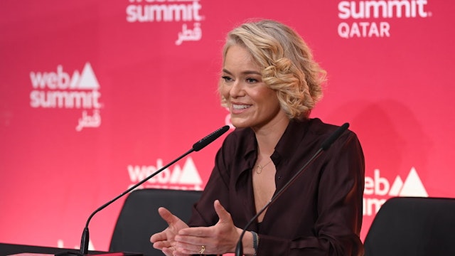 Doha , Qatar - 27 February 2024; Katherine Maher, CEO, Web Summit during a press conference at Media Village on day one of Web Summit Qatar 2024 at the Doha Exhibition and Convention Center in Doha, Qatar. (Photo By Stephen McCarthy/Sportsfile for Web Summit Qatar via Getty Images)