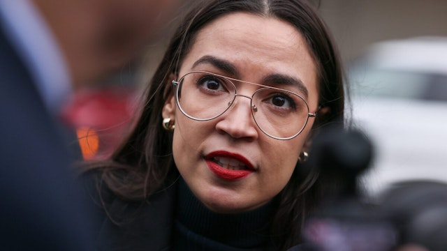 U.S. Rep. Alexandria Ocasio-Cortez (D-NY) speaks to the media outside the Thomas P. O'Neil Jr. House Office Building on February 28, 2024 in Washington DC.