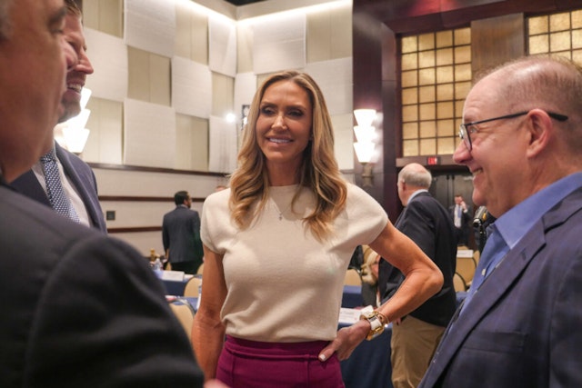 Lara Trump (C), daughter-in-law of former US President Donald Trump, attends the Republican National Committee (RNC) Spring meeting on March 8, 2024, in Houston, Texas.