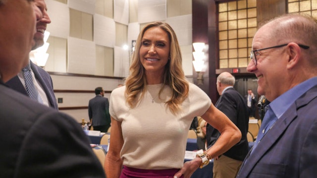 Lara Trump (C), daughter-in-law of former US President Donald Trump, attends the Republican National Committee (RNC) Spring meeting on March 8, 2024, in Houston, Texas.