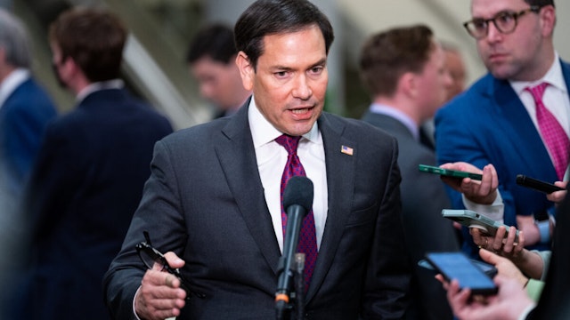 Sen. Marco Rubio, R-Fla., speaks to reporters as he leaves the TikTok briefing in the U.S. Capitol on Wednesday, March 20, 2024.