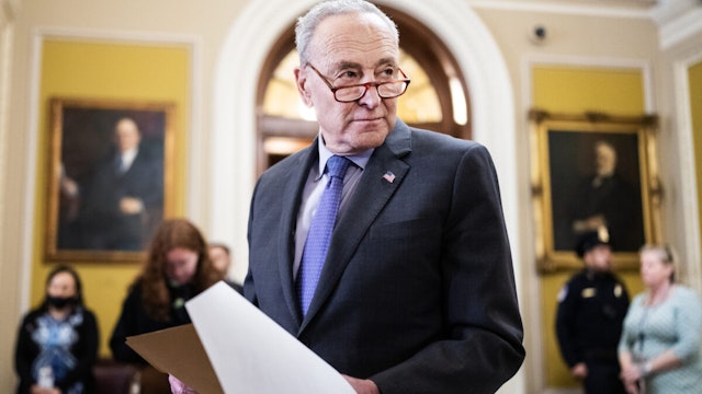 Senate Majority Leader Charles Schumer, D-N.Y., conducts a news conference after the senate luncheons in the U.S. Capitol on Wednesday, March 20, 2024.