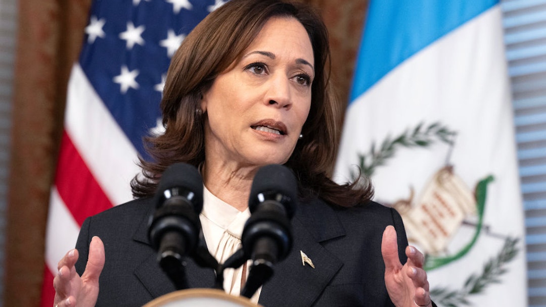US Vice President Kamala Harris during a meeting with Bernardo Arevalo, Guatemala's president, not pictured, in the Vice President's Ceremonial Office in Washington, DC, US, on Monday, March 25, 2024. Harris and Arevalo are expected to discuss bolstering democracy and addressing the root causes of migration from Central America.