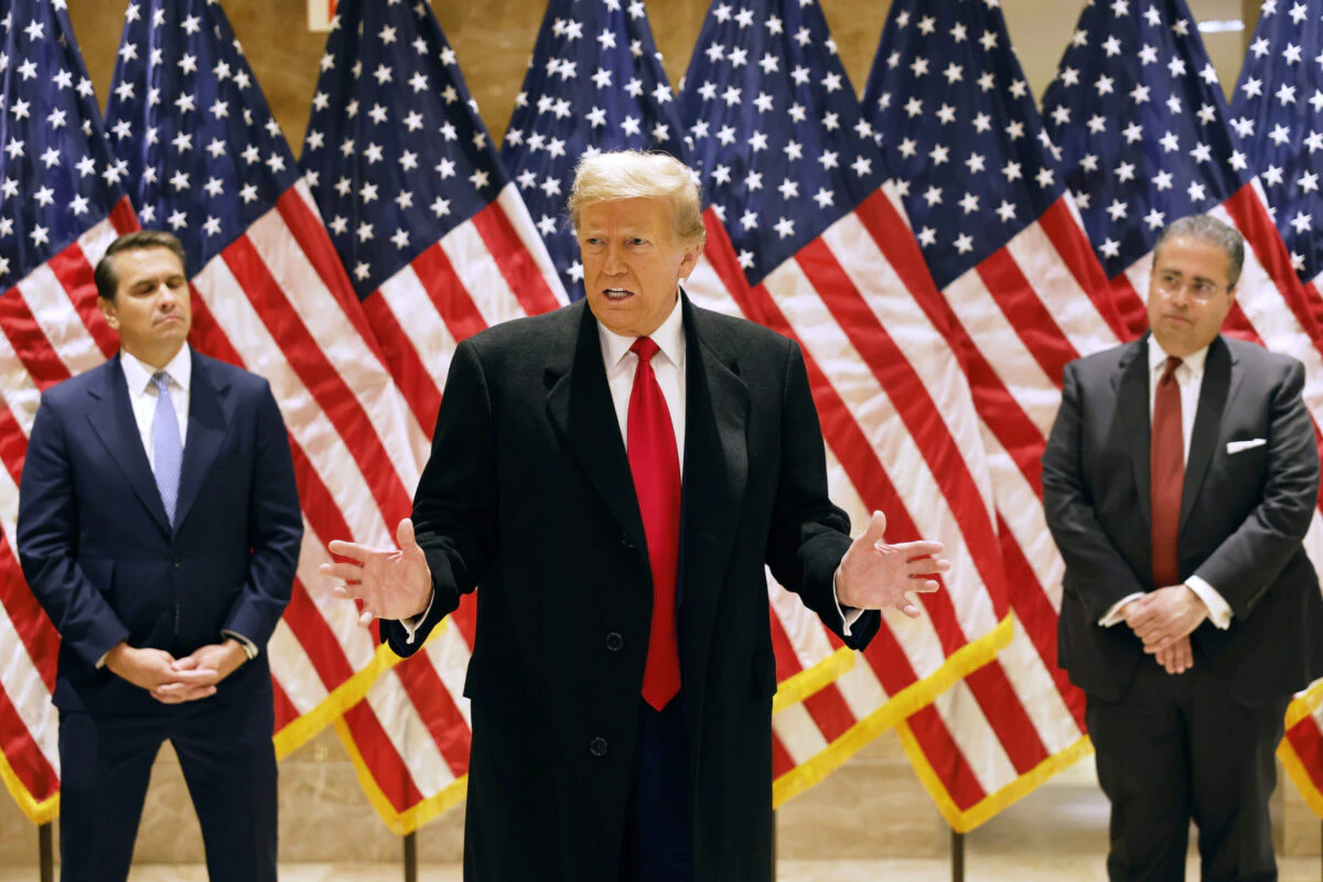 NEW YORK, NEW YORK - MARCH 25: Former President Donald Trump speaks during a press conference at 40 Wall Street after a pre-trial hearing on March 25, 2024 in New York City. Judge Juan Merchan scheduled Trump's criminal trial to begin on April 15, which would make it the first criminal prosecution of a former American president. Trump was charged with 34 counts of falsifying business records last year, which prosecutors say was an effort to hide a potential sex scandal, both before and after the 2016 election.