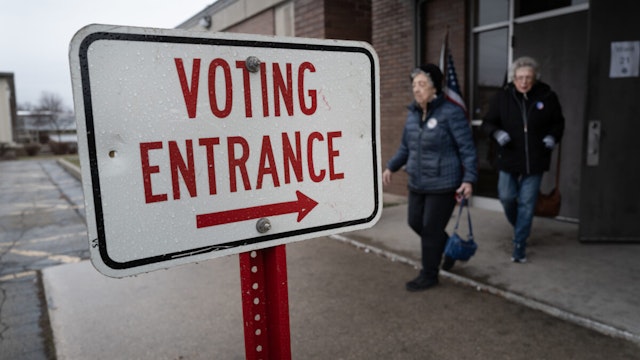 Residents leave a polling place after voting in the state's primary election on April 02, 2024 in Green Bay, Wisconsin.