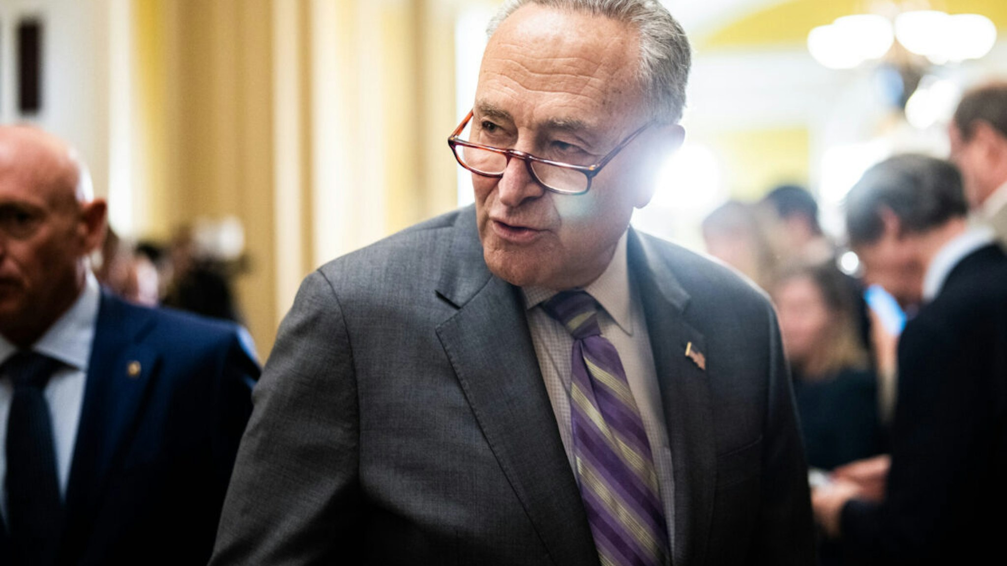 Senate Majority Leader Charles Schumer, D-N.Y., concludes a news conference after the senate luncheons in the U.S. Capitol on Tuesday, April 9, 2024.