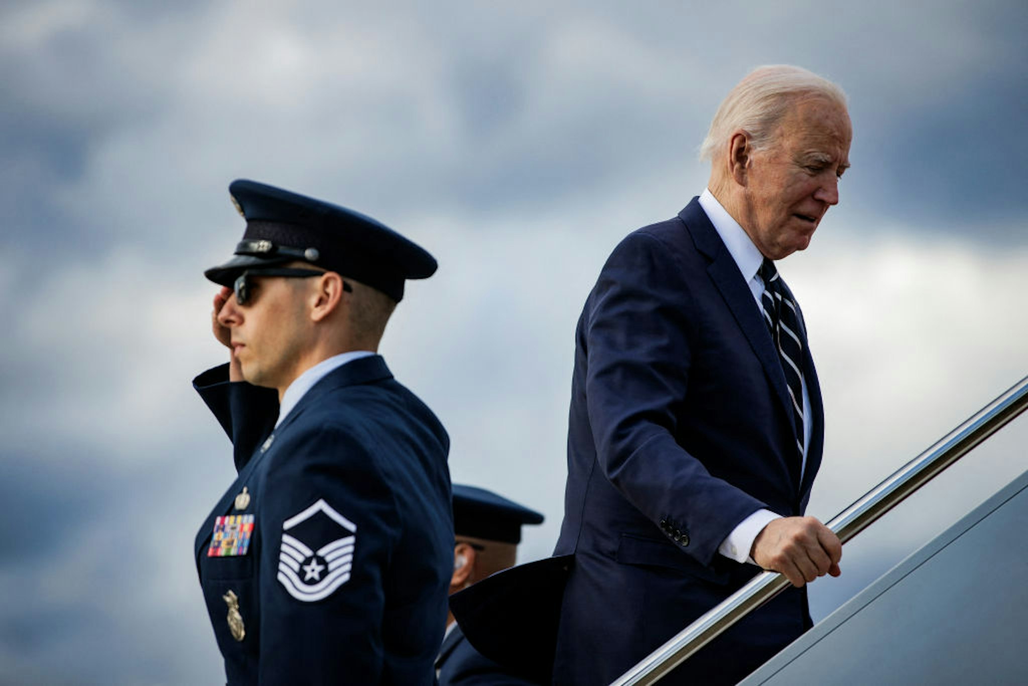 US President Joe Biden boards Air Force One at Joint Base Andrews in Maryland on April 12, 2024 as he departs for Rehoboth, Delaware, where he will spend the weekend. (Photo by SAMUEL CORUM / AFP)