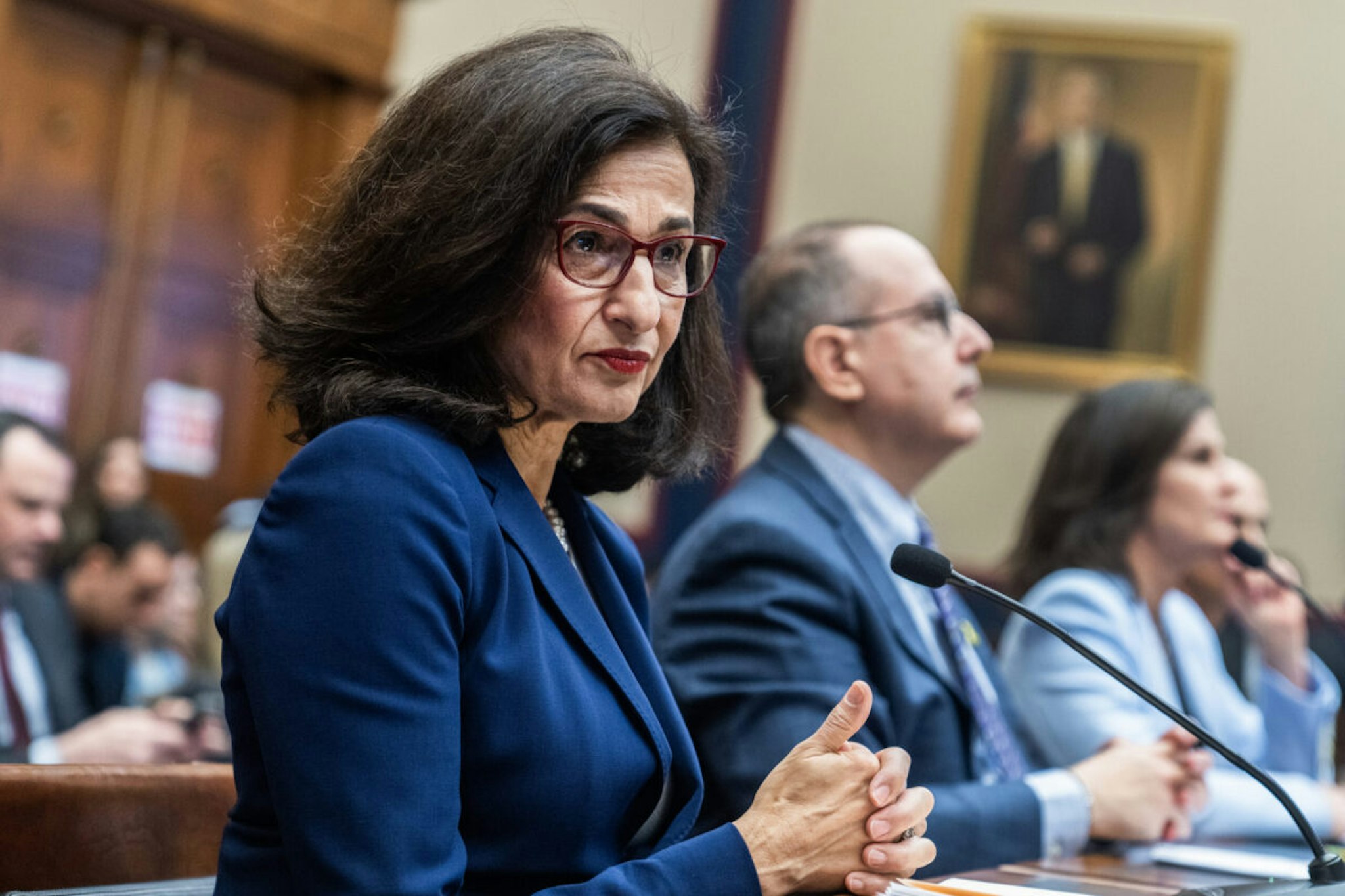 Minouche Shafik, president of Columbia University, testifies during the House Education and the Workforce Committee hearing titled "Columbia in Crisis: Columbia University's Response to Antisemitism," in Rayburn building on Wednesday, April 17, 2024.