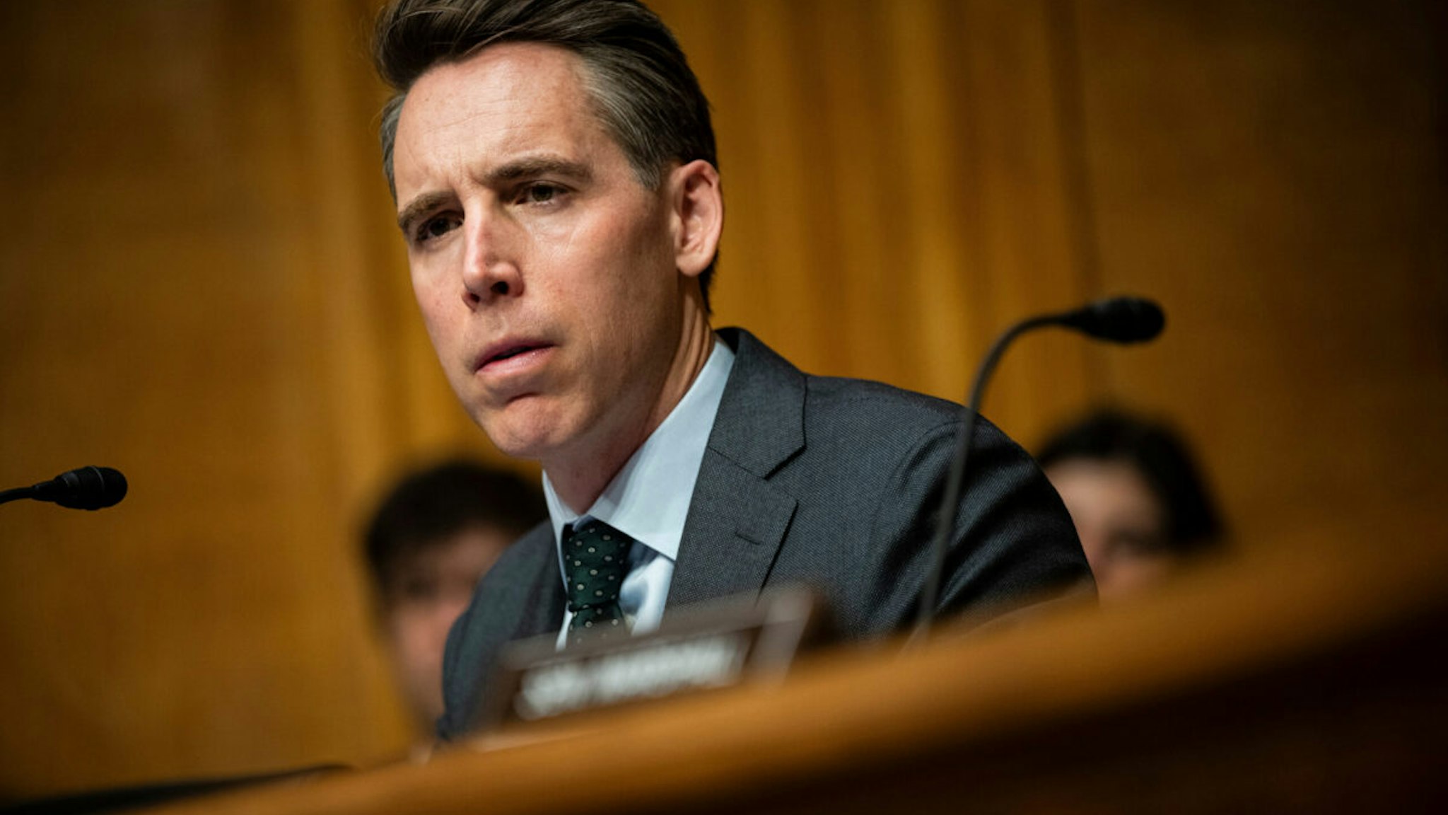 Senator Josh Hawley, a Republican from Missouri, during a Senate Homeland Security and Governmental Affairs Permanent Subcommittee on Investigations hearing in Washington, DC, US, on Wednesday, April 17, 2024.