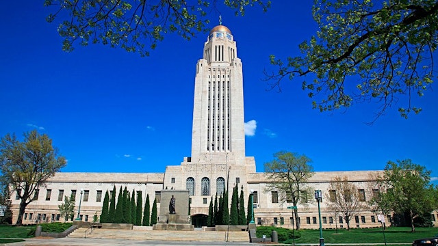 State capitol building in Lincoln Nebraska on a sunny spring day and emphasizing the buildings tall central tower and dome, Lincoln, the capital city of Nebraska, is located in the southeastern part of the state along Interstate-80. The state legislature in Nebraska is the only unicameral legislature among all of the states.