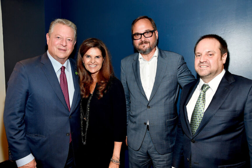 LOS ANGELES, CA - JULY 27: (L-R) Former Vice President Al Gore, Moderator Maria Shriver and Producers Richard Berge and Jeff Skoll attend a special screening Q&A of 'An Inconvenient Sequel: Truth to Power' at The Cinerama Dome on July 27, 2017 in Los Angeles, California. (Photo by Frazer Harrison/Getty Images for Paramount Pictures)