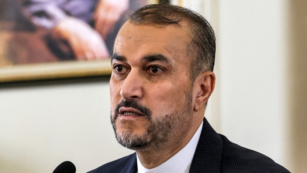 Iran's Foreign Minister Hossein Amir-Abdollahian briefs the press at his headquarters in Tehran on April 14, 2024. Iran on April 14 urged Israel not to retaliate militarily to an unprecedented attack overnight, which Tehran presented as a justified response to a deadly strike on its consulate building in Damascus.