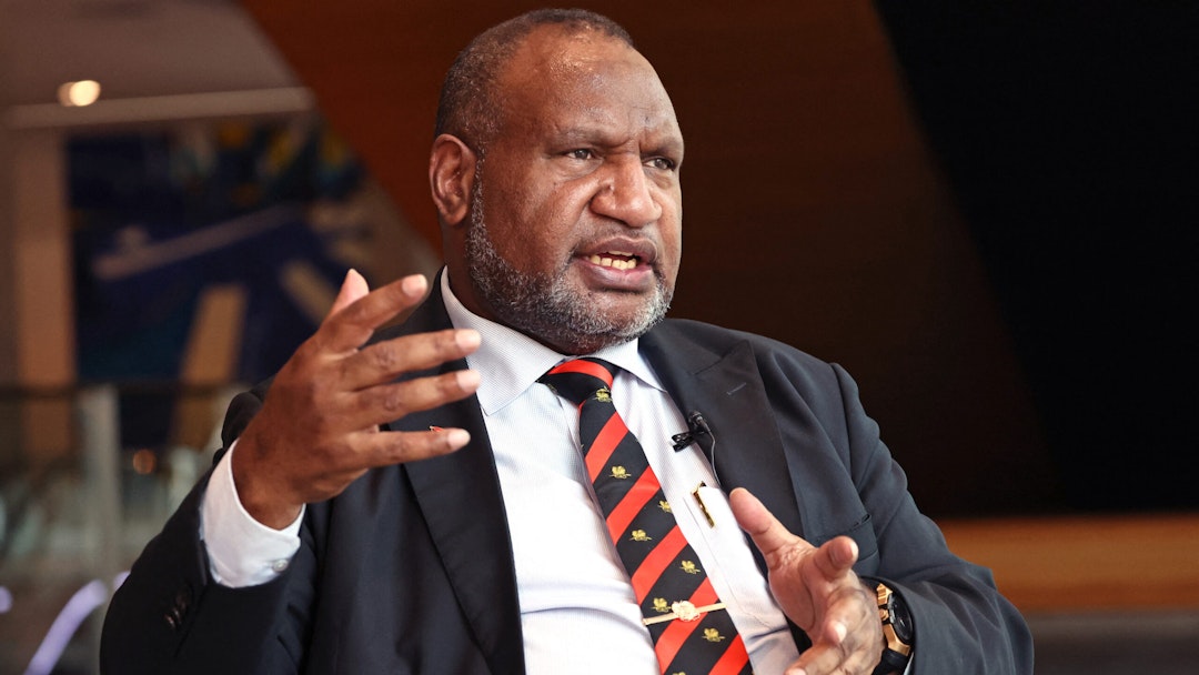 Papua New Guinea's Prime Minister James Marape reacts as he speaks during an interview in Sydney on December 11, 2023.