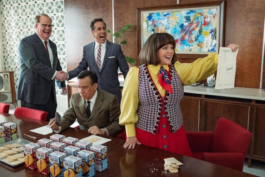 Jerry Seinfeld, Jim Gaffigan, Fred Armisen and Melissa McCarthy in Unfrosted (2024)Photo by Courtesy of Netflix - copyright 2024 Netflix, Inc. IMDB.