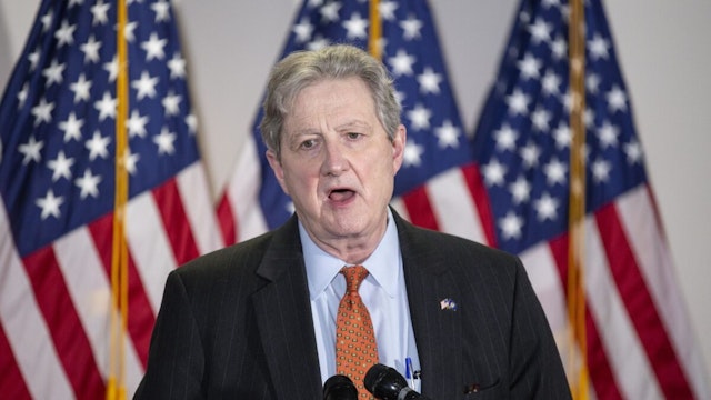 Senator John Kennedy, a Republican from Louisiana, speaks to members of the media following the weekly Senate Republican caucus luncheon at the Hart Senate Office Building in Washington, D.C., U.S., on Tuesday, May 19, 2020.