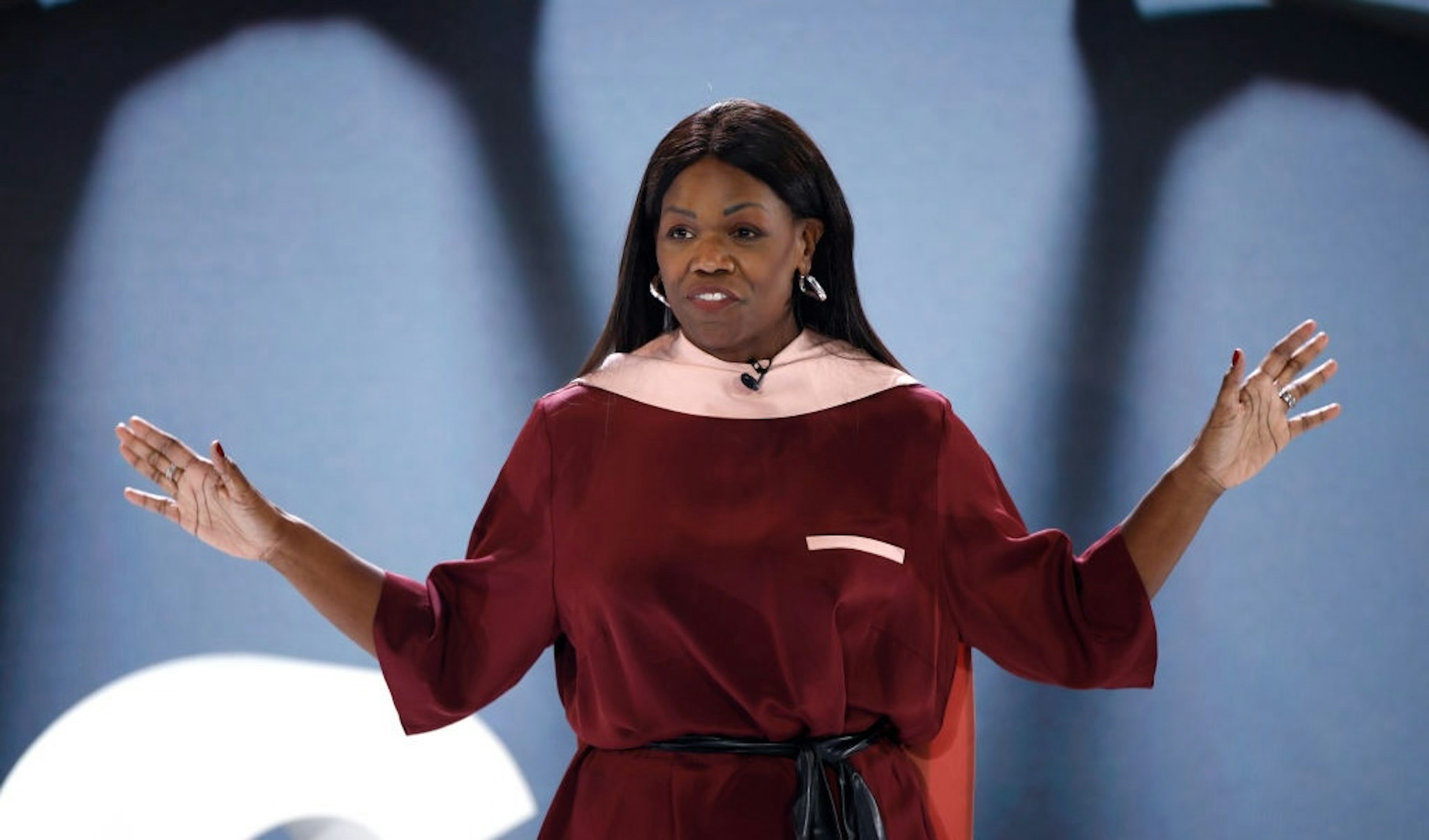 In this image released on December 2nd, Dame Vivian Hunt speaks on stage during BoF VOICES 2021 at Soho Farmhouse on December 01, 2021 in Oxfordshire, England. (Photo by John Phillips/Getty Images for BoF VOICES)