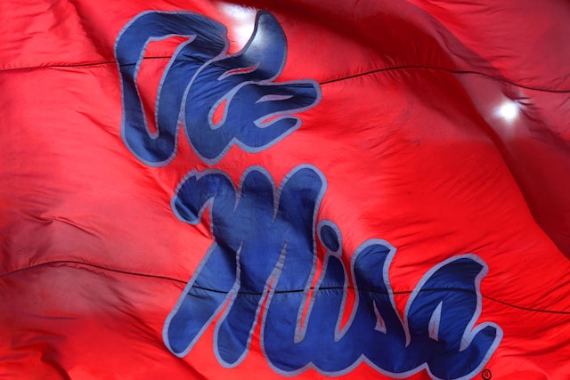 OXFORD, MISSISSIPPI - SEPTEMBER 07: A Mississippi Rebels flag is pictured during a game against the Arkansas Razorbacks at Vaught-Hemingway Stadium on September 07, 2019 in Oxford, Mississippi. (Photo by Jonathan Bachman/Getty Images)