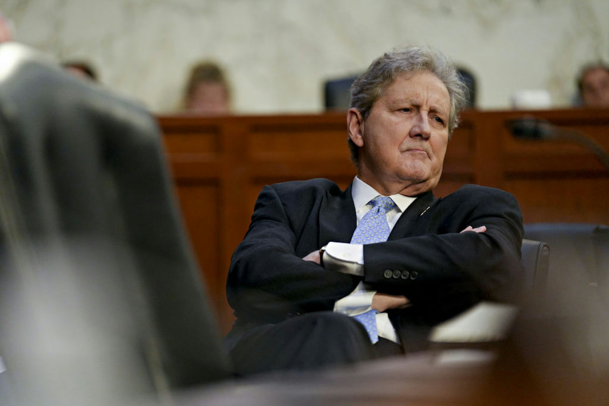 Senator John Kennedy, a Republican from Louisiana, during a Senate Judiciary Committee hearing with Twitter whistleblower Peiter Zatko in Washington, D.C., US, on Tuesday, Sept. 13, 2022. Zatko's first public appearance since his explosive allegations against the social media giant comes as lawmakers and regulators seek to rein in or break up tech companies. Photographer: Eric Lee/Bloomberg via Getty Images