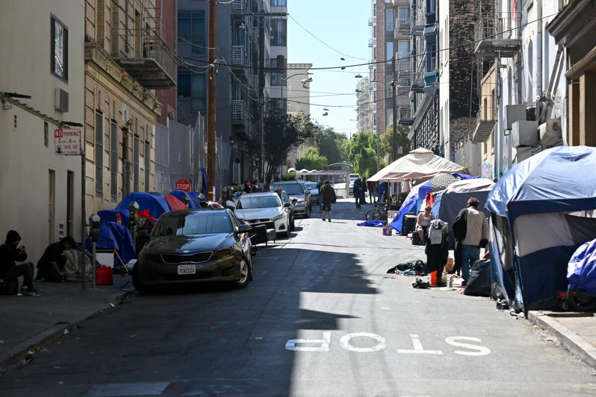 SAN FRANCISCO, CA - AUGUST 28: Homeless encampment and homeless people are seen in Tenderloin District of San Francisco, California, United States on August 28, 2023.