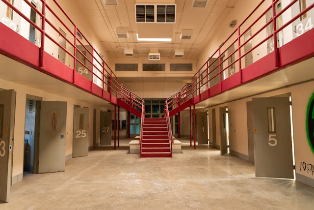 EJ_Rodriquez. Getty Images. Interior of abandoned prison in Illinois, USA.