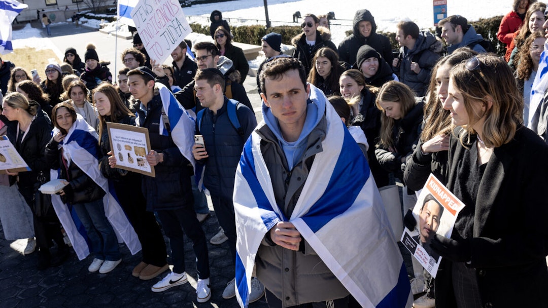 Students hold a rally in support of Israel and demand greater protection from anti-semitism on campus at Columbia University, February 14, 2024 in New York City