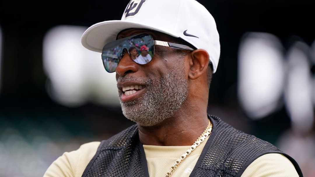 ARLINGTON, TEXAS - MARCH 30: Former NFL player and Colorado Buffalos head coach Deion Sanders looks on before a game between the Birmingham Stallions and Arlington Renegades at Choctaw Stadium on March 30, 2024 in Arlington, Texas. (Photo by Sam Hodde/UFL/Getty Images)