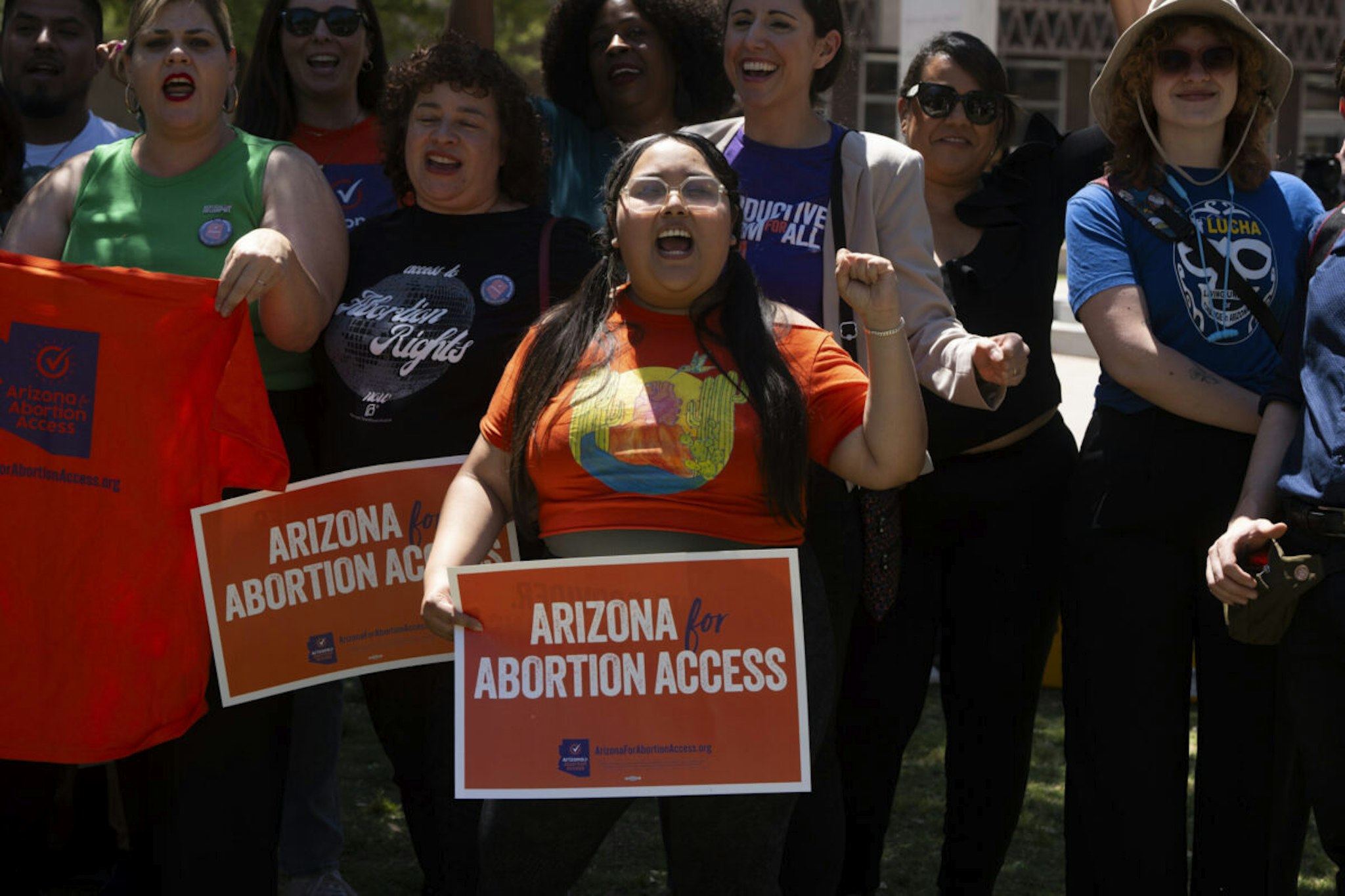 PHOENIX, ARIZONA - APRIL 17: Arizona for Abortion Access, the ballot initiative to enshrine abortion rights in the Arizona State Constitution, holds a press conference and protest condemning Arizona House Republicans and the 1864 abortion ban during a recess from a legislative session at the Arizona House of Representatives on April 17, 2024 in Phoenix, Arizona. Arizona House Republicans blocked the Democrats from holding a vote to overturn the 1864 abortion ban revived last week by the Arizona Supreme Court.