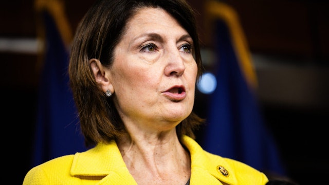 Representative Cathy McMorris Rodgers, a Republican from Washington, speaks during a news conference about the ongoing protests happening on college campuses, at the US Capitol in Washington, DC, US, on Tuesday, April 30, 2024.