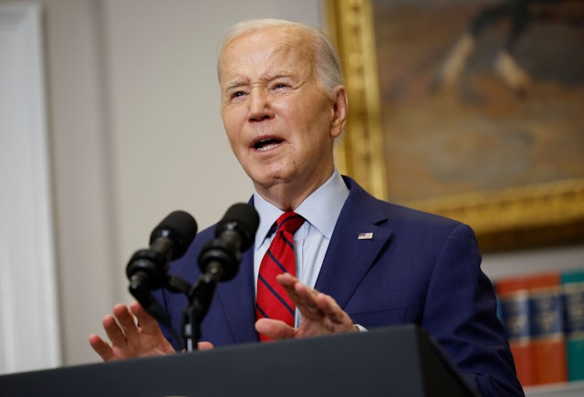 WASHINGTON, DC - MAY 02: U.S. President Joe Biden speaks from the Roosevelt Room of the White House on May 02, 2024 in Washington, DC. Biden spoke about recent protests across the United States on college campuses. (Photo by Kevin Dietsch/Getty Images)