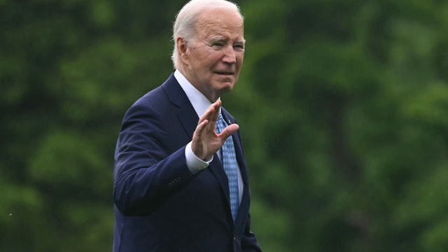 US President Joe Biden waves as he walks on the South Lawn of the White House after returning on Marine One, in Washington, DC, on May 6, 2024. Biden is returning from Wilmington where he spent the weekend. (Photo by ANDREW CABALLERO-REYNOLDS / AFP) (Photo by ANDREW CABALLERO-REYNOLDS/AFP via Getty Images)