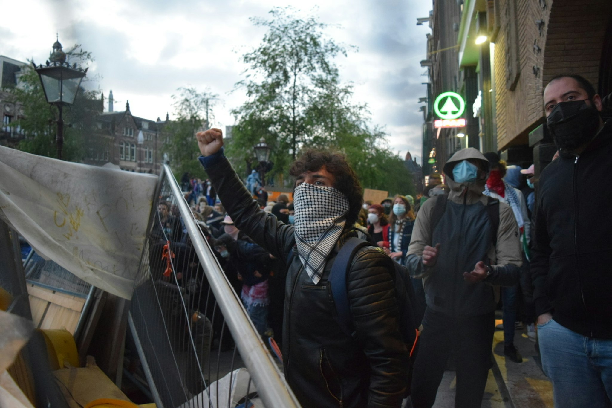 Police take security measures as pro-Palestinian protesters gather in University of Amsterdam to stage demonstration on the city's streets to call for their institution to end all ties with Israel and to protest against Israeli attacks over Gaza on May 08, 2024 in Amsterdam, Netherlands.