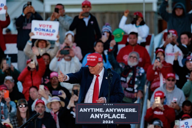 Former US President Donald Trump speaks during a campaign event at Wildwood Beach in Wildwood, New Jersey, US, on Saturday, May 11, 2024. Trump today said Nikki Haley isn't under consideration to be his running mate as the former president sharpens his focus on possible vice presidential candidates.