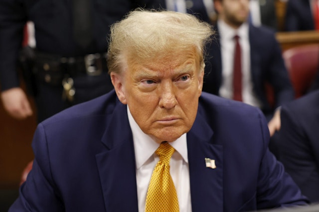 NEW YORK, NEW YORK - MAY 14: Former U.S. President Donald Trump sits in the courtroom at Manhattan Criminal Court on May 14, 2024 in New York City. Michael Cohen, former President Donald Trump's former attorney will continue with direct questioning by the prosecution, then face cross examination by the defense. Cohen's $130,000 payment to Stormy Daniels is tied to Trump's 34 felony counts of falsifying business records in the first of his criminal cases to go to trial.