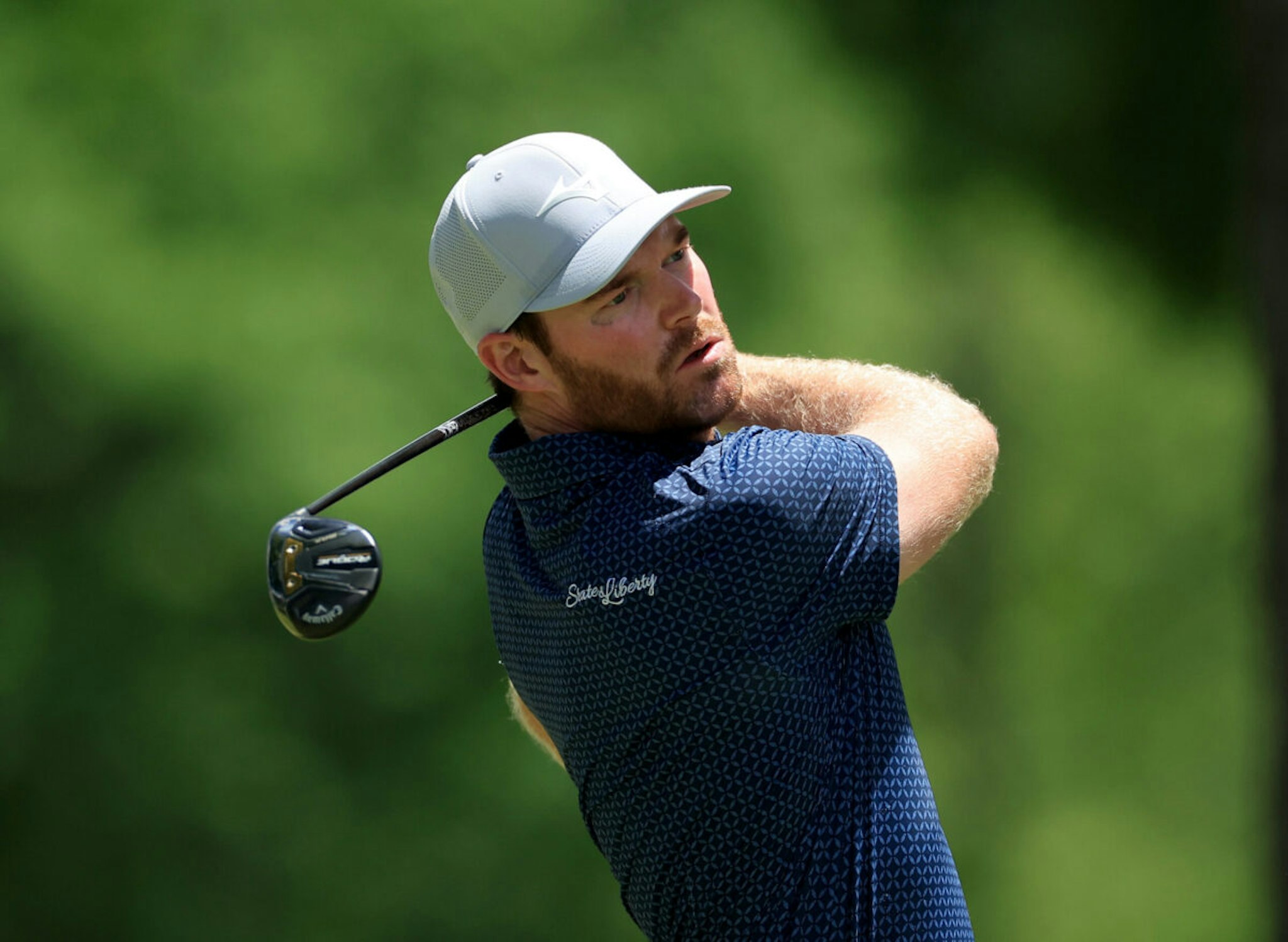 LOUISVILLE, KENTUCKY - MAY 18: Grayson Murray of The United States plays his tee shot on the 12th hole during the third round of the 2024 PGA Championship at Valhalla Golf Club on May 18, 2024 in Louisville, Kentucky.