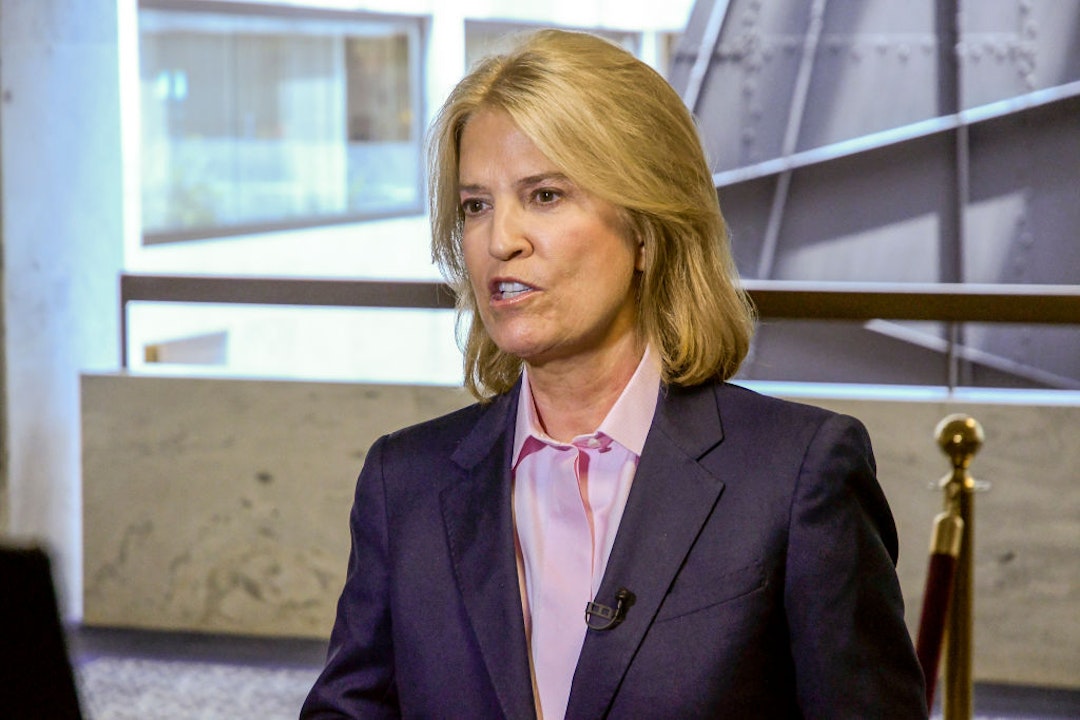 View of American broadcast journalist Greta Van Susteren as she reports outside room 216 of the Hart Senate Office Building, Washington DC, June 13, 2017. US Attorney General Jeff Sessions was scheduled to testify in the room before the Senate Intelligence Committee . (Photo by Mark Reinstein/Corbis Via Getty Images)