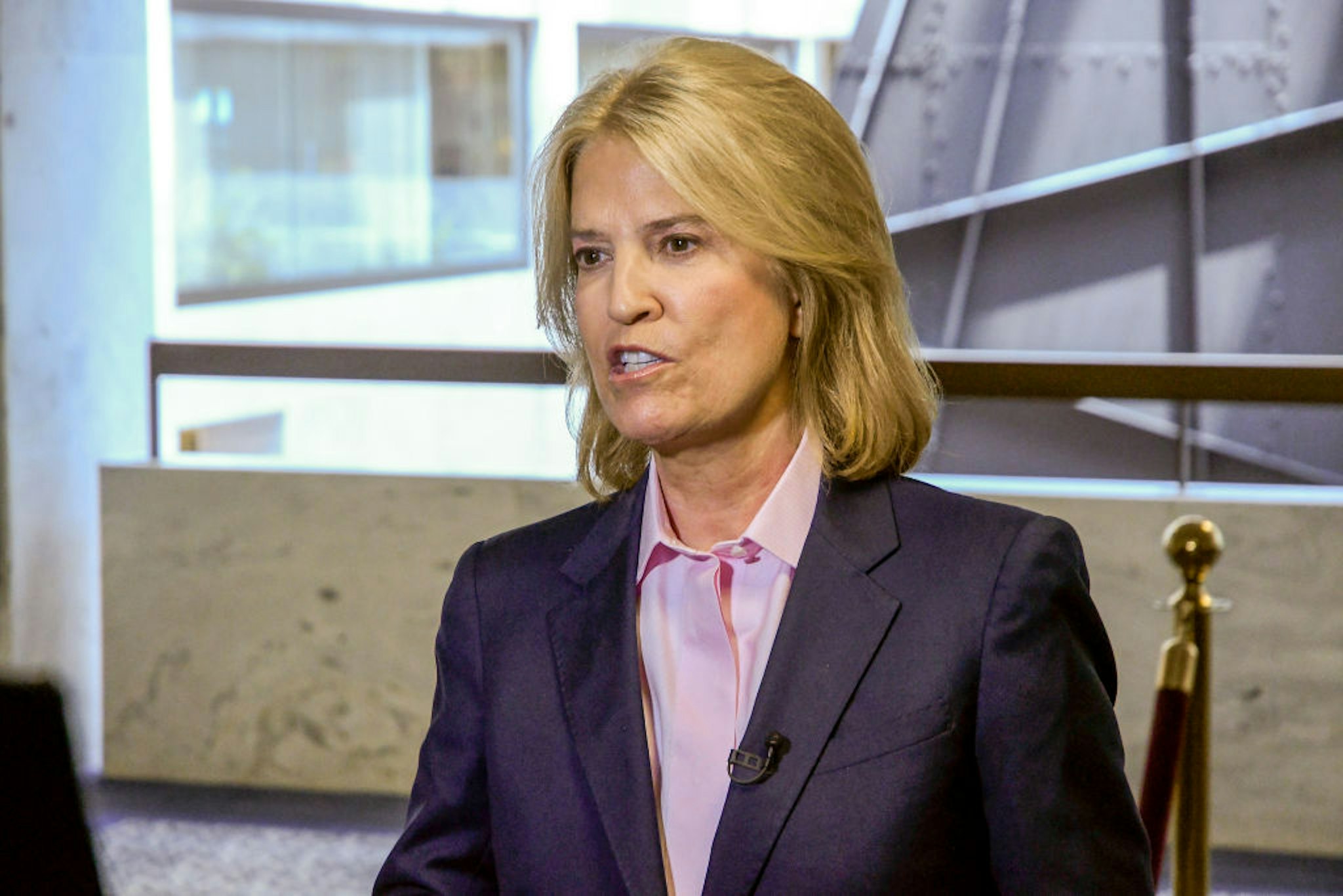 View of American broadcast journalist Greta Van Susteren as she reports outside room 216 of the Hart Senate Office Building, Washington DC, June 13, 2017. US Attorney General Jeff Sessions was scheduled to testify in the room before the Senate Intelligence Committee . (Photo by Mark Reinstein/Corbis Via Getty Images)