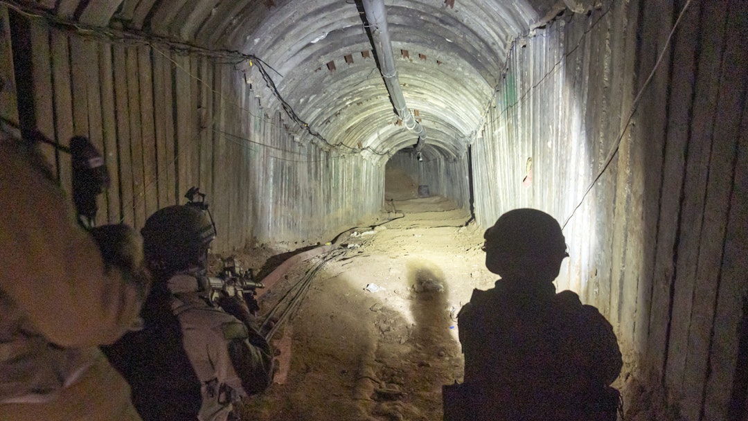NORTHERN GAZA, GAZA - JANUARY 07: Israeli soldiers secure a tunnel that Hamas reportedly used on October 7th to attack Israel through the Erez border crossing on January 07, 2024 in Northern Gaza. As the IDF have pressed into Gaza as part of their campaign to defeat Hamas, they have highlighted the militant group's extensive tunnel network as emblematic of the way the group embeds itself and its military activity in civilian areas.
