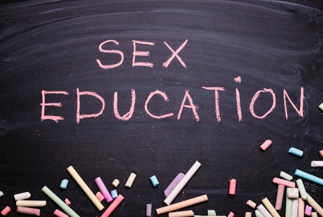 Alexmia. Getty Images. The word sex education written in chalk on a blackboard