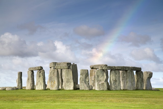 Grant Faint. Getty Images. Rainbow over Stonehenge, Salisbury Plain