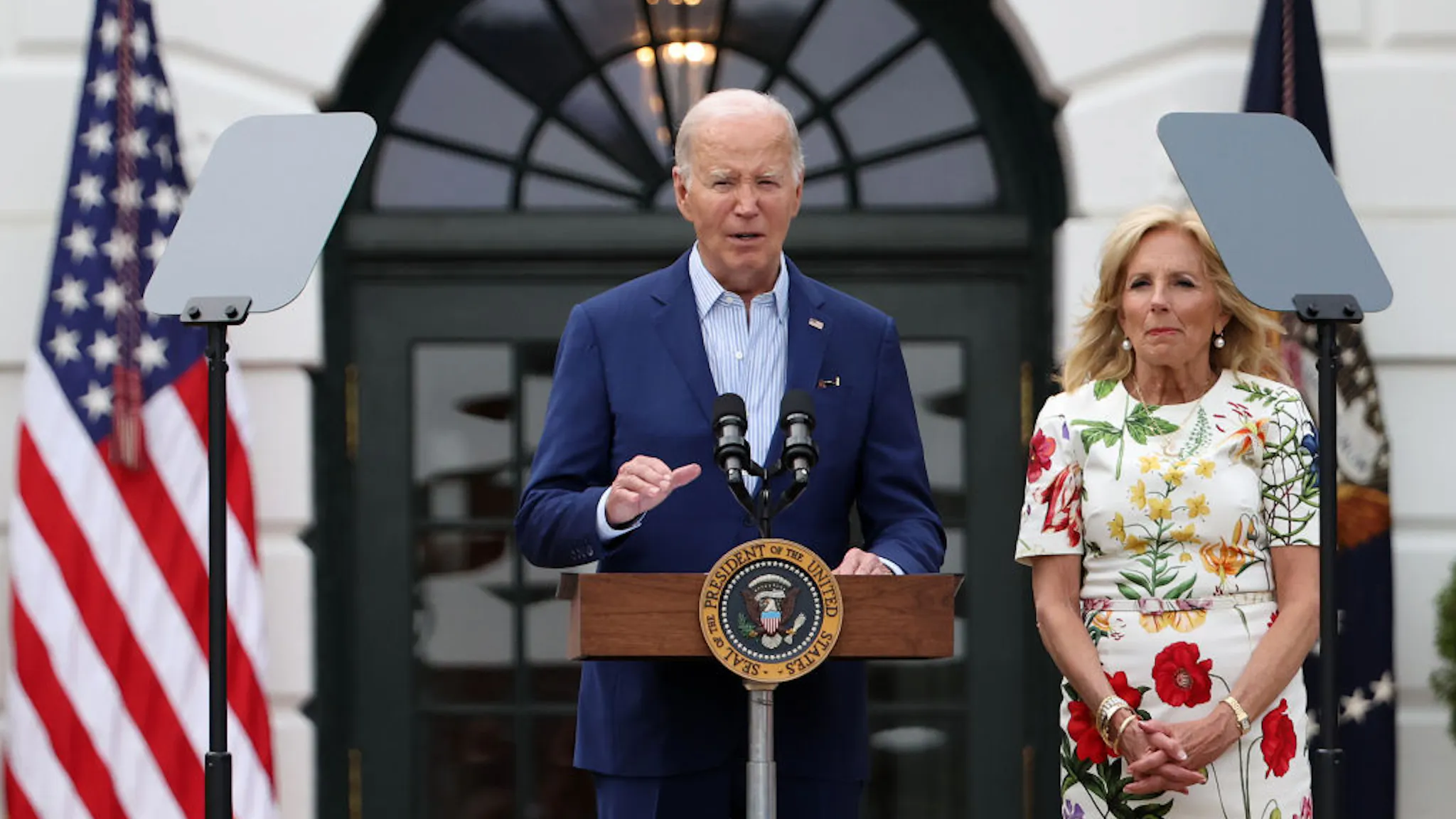 President Biden Hosts White House Congressional Picnic WASHINGTON, DC - JUNE 04: U.S. President Joe Biden and first lady Jill Biden deliver remarks during the congressional picnic on the South Lawn of the White House on June 04, 2024 in Washington, DC. The annual bipartisan picnic brings together Biden Administration officials and members of Congress and their families to celebrate the unofficial start of summer. (Photo by Kevin Dietsch/Getty Images)