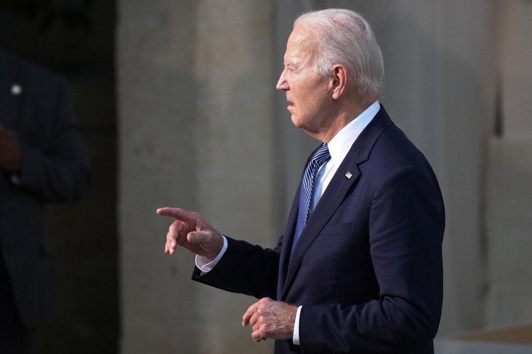 FASANO, ITALY - JUNE 14: US President Joe Biden looks on, as he and other G7 heads of State, Olaf Scholz, German Chancellor, Justin Trudeau, Prime Minister of Canada, Emmanuel Macron, President of France, Georgia Meloni, Prime Minister of Italy, Joe Biden, President of the United States, Fumio Kishida, Prime Minister of Japan, Rishi Sunak, Prime Minister of the United Kingdom and heads of delegation of Outreach countries and Charles Michel, President of the European Council and Ursula von der Leyen, President of the European Commission pose for a family photo on day two of the 50th G7 summit at Borgo Egnazia on June 14, 2024 in Fasano, Italy. The G7 summit in Puglia, hosted by Italian Prime Minister Giorgia Meloni, the seventh held in Italy, gathers leaders from the seven member states, the EU Council, and the EU Commission. Discussions will focus on topics including Africa, climate change, development, the Middle East, Ukraine, migration, Indo-Pacific economic security, and artificial intelligence. (Photo by Christopher Furlong/Getty Images)