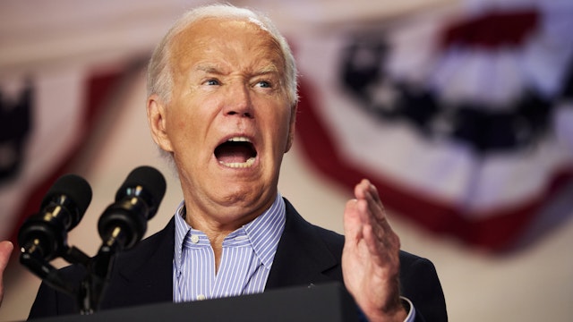 US President Joe Biden during a campaign event in Madison, Wisconsin, US, on Friday, July 5, 2024. Biden declared he was staying in the presidential race and denounced efforts to push him out during a visit to swing-state Wisconsin, kicking off a furious effort to restore the faith of voters, donors and party officials deeply skeptical of his fitness for office. 