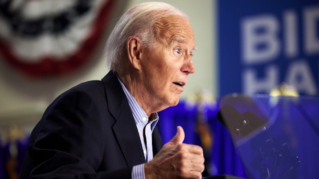 US President Joe Biden during a campaign event in Madison, Wisconsin, US, on Friday, July 5, 2024. Biden declared he was staying in the presidential race and denounced efforts to push him out during a visit to swing-state Wisconsin, kicking off a furious effort to restore the faith of voters, donors and party officials deeply skeptical of his fitness for office.