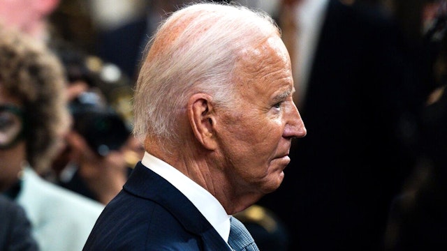 US President Joe Biden departs following a medal of honor ceremony in the East Room of the White House in Washington, DC, US, on Wednesday, July 3, 2024. Republican Donald Trump's lead over President Joe Biden has grown to six points, according to two prominent national polls, intensifying pressure on the beleaguered Democratic incumbent to drop out.