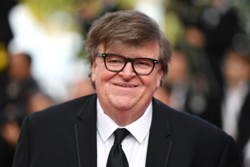 US filmmaker Michael Moore arrives for the screening of the film 