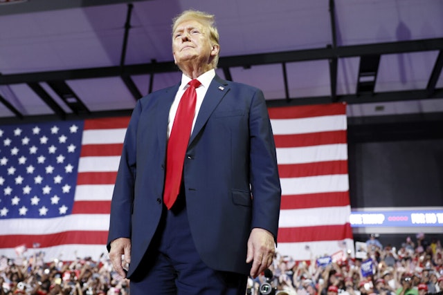 PHILADELPHIA, PENNSYLVANIA - JUNE 22: Republican presidential candidate, former U.S. President Donald Trump arrives to a campaign rally at the Liacouras Center on June 22, 2024 in Philadelphia, Pennsylvania. Earlier today Trump delivered remarks at the Faith and Freedom Road to Majority conference in Washington DC.